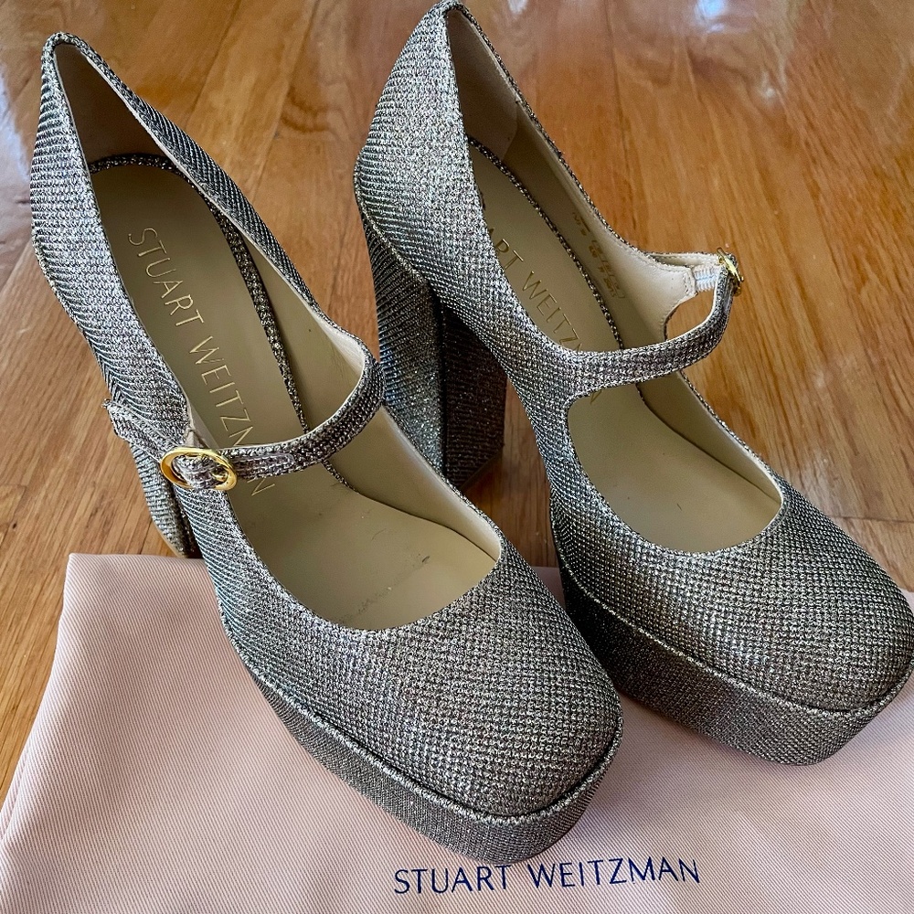 Stuart Weitzman Glitter Platform Mary Janes